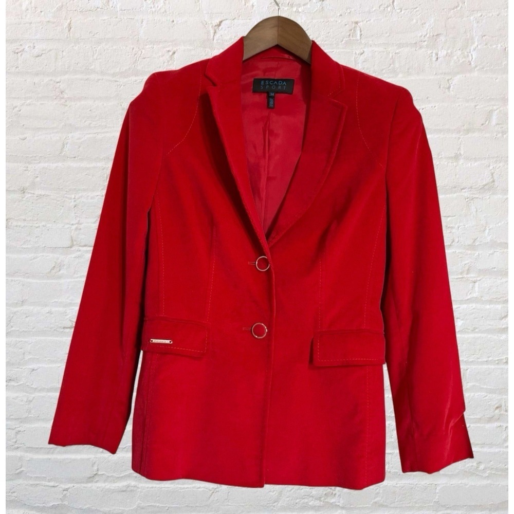 Vintage Escada Sport Blazer Jacket Womens EU34/XS Red Velvet Lined